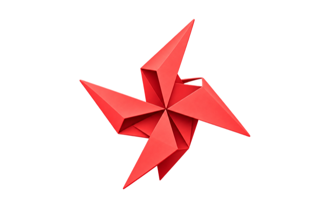 Moulin en origami rouge corail, logo d'Origami Corp